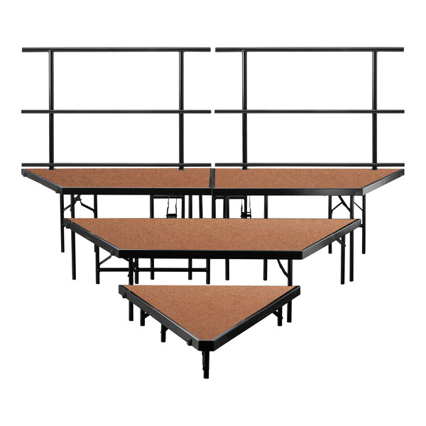 National Public Seating 3-level hardboard seated risers on a stage.