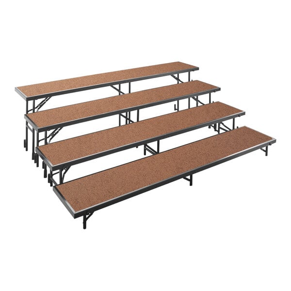 National Public Seating 4-level stage riser with wooden slats.