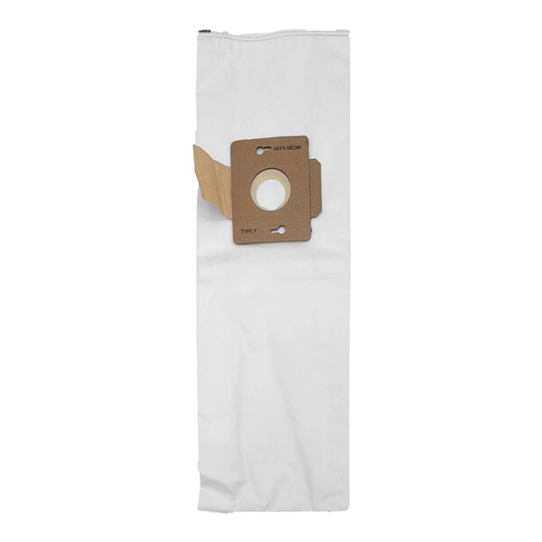 A white bag with brown paper for Powr-Flite X1899 HEPA vacuum bags.