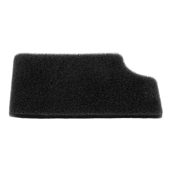 A black sponge filter with a white background.