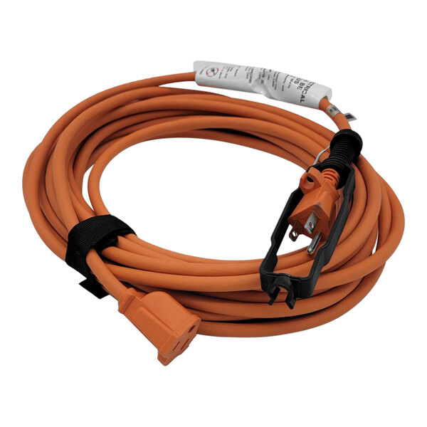 An orange Powr-Flite extension cord with a black plug.