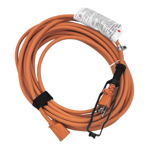 An orange Powr-Flite extension cord with a black plug.