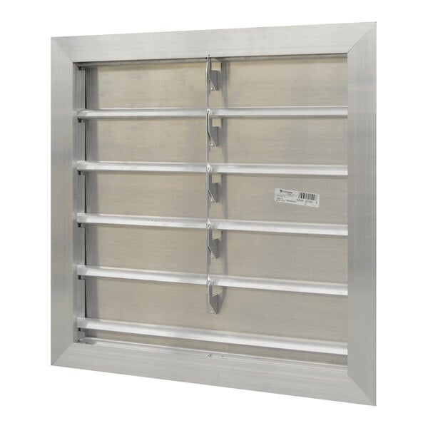 A metal frame with metal bars on a Canarm 3200 Series backdraft damper.