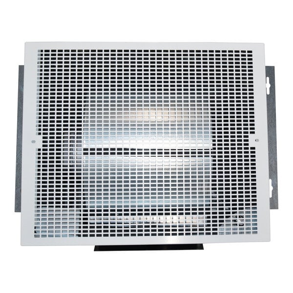 A rectangular metal vent or grille with a grid pattern, likely part of a ventilation or fan system.