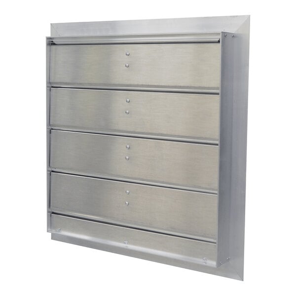 A metal Canarm backdraft damper with drawers.