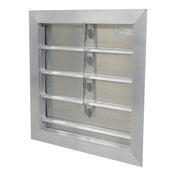 A metal frame with metal shutters.