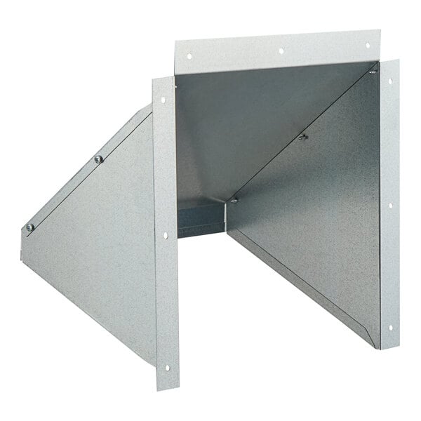 A metal galvanized hood for a Canarm exhaust fan with screws and holes in the corners.