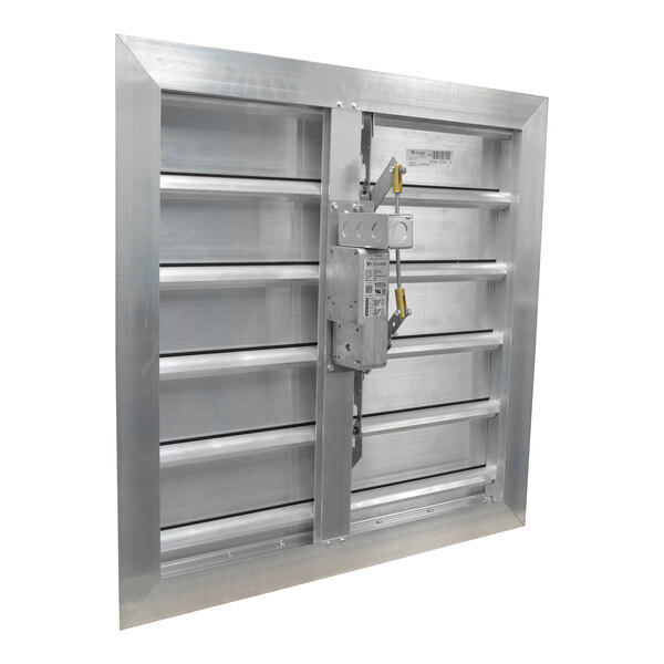 A metal shutter door with a handle.