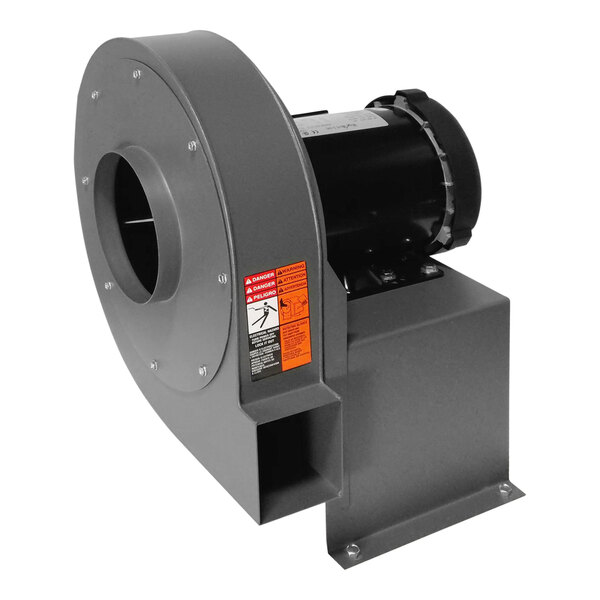 A gray Canarm PW Series explosion proof direct drive pressure blower with a cylindrical housing and attached motor.