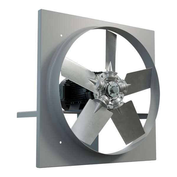 A metal Canarm direct drive wall fan with a circular blade.