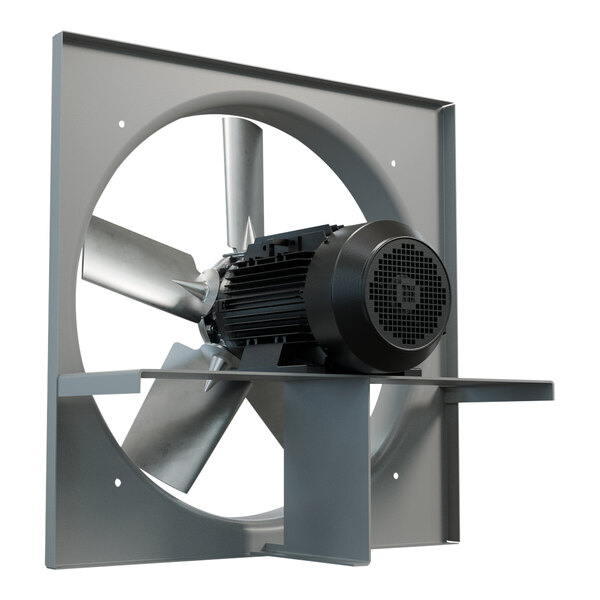 A metal Canarm wall exhaust fan with a black motor.