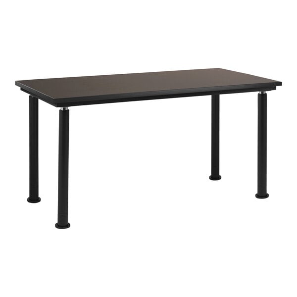 A National Public Seating black science lab table with metal legs and a black top.