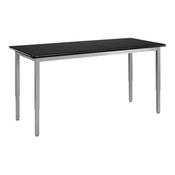A gray rectangular National Public Seating science lab table with silver legs.