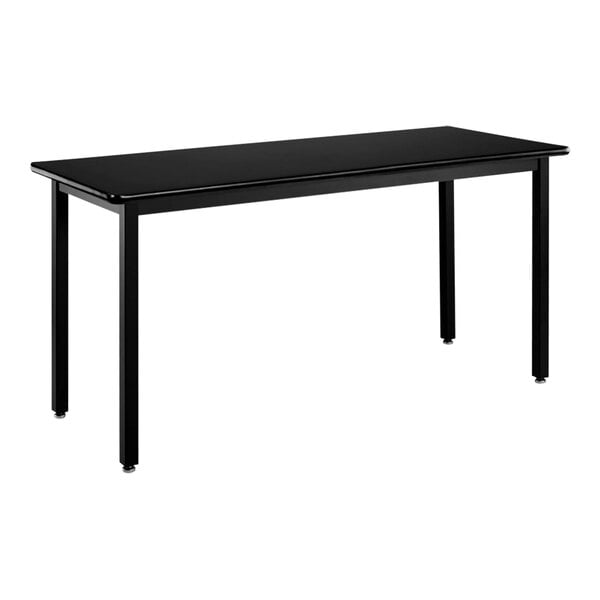 A black rectangular National Public Seating science lab table with legs.