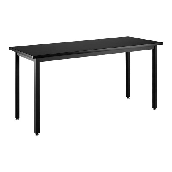 A black National Public Seating science lab table with legs.
