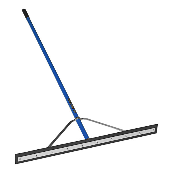 A Midwest Rake double neoprene floor squeegee with a blue and black head and an aluminum handle.