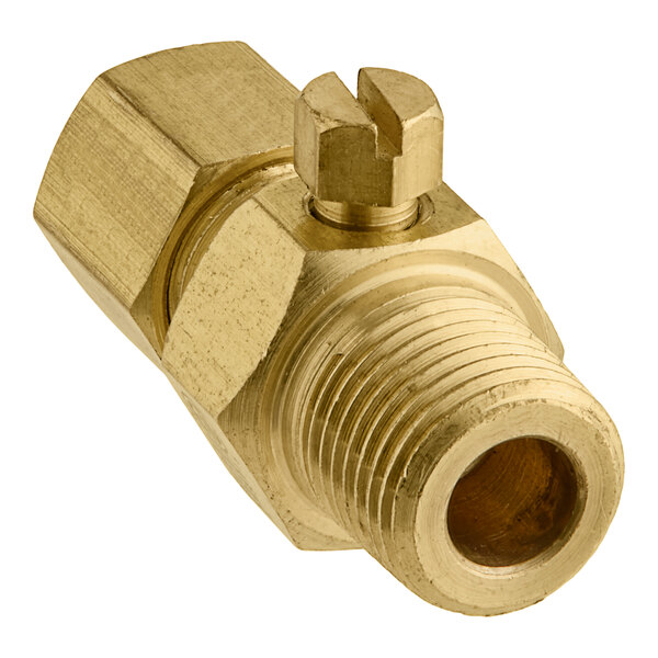 An American Range brass pilot valve with a brass nut.