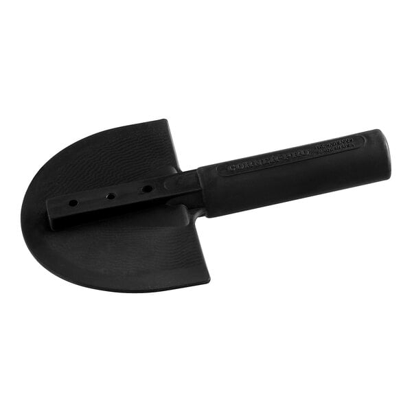 A black plastic Midwest Rake flexible radius trowel with a handle.