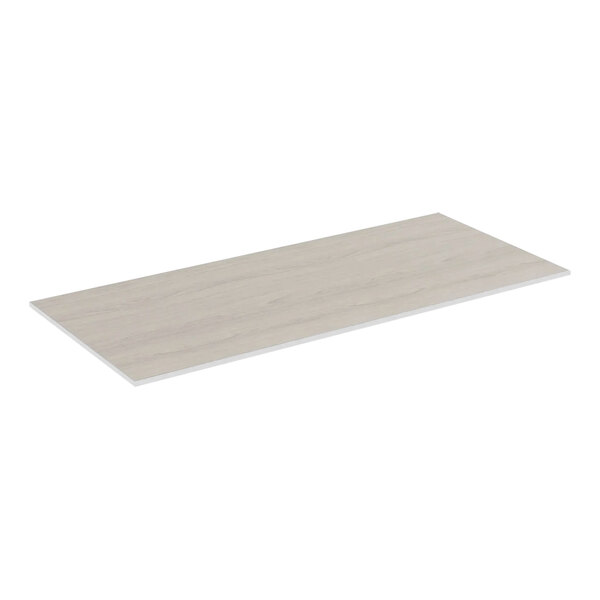 A rectangular oak laminate panel with a silver aluminum frame and white edge.