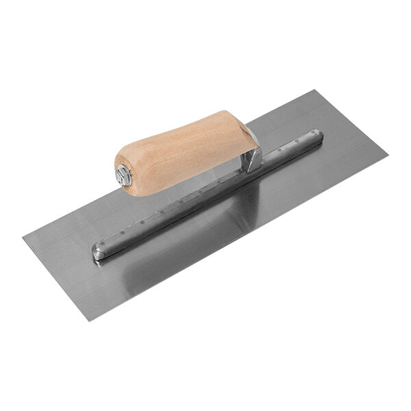 A Midwest Rake professional finishing trowel with a wooden handle.