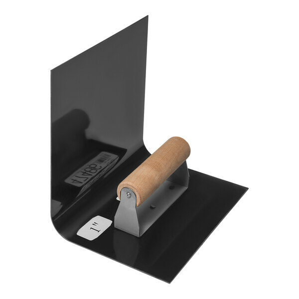 A black and silver metal Midwest Rake Professional Cove Trowel with a wooden handle.