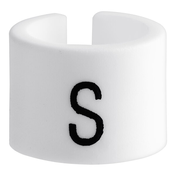 A white 1/2" ring with a black "S" on it.