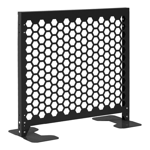 A black galvanized steel hexagonal patterned metal screen panel.