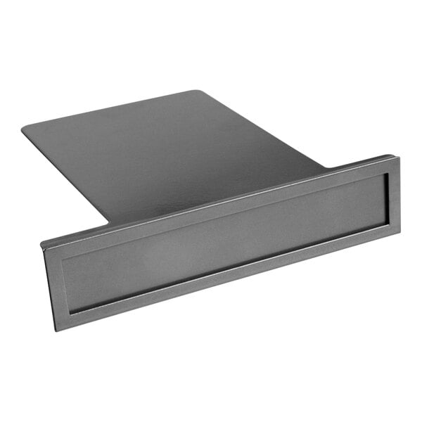 A black metal rectangular frame with a rectangular label inside.