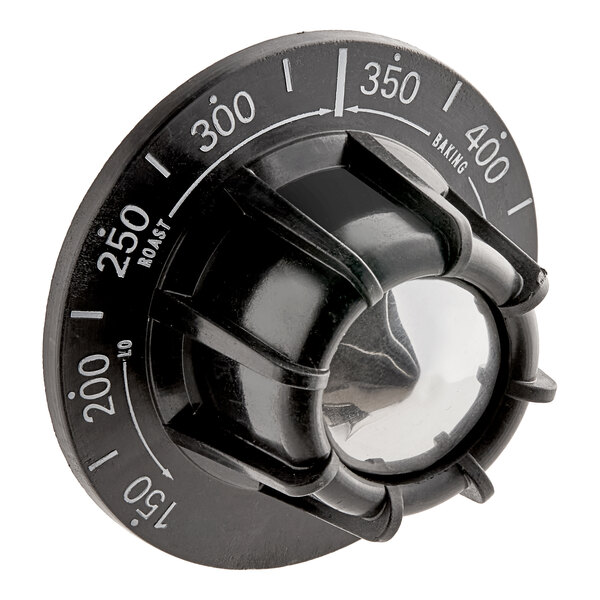 A black dial with white numbers.
