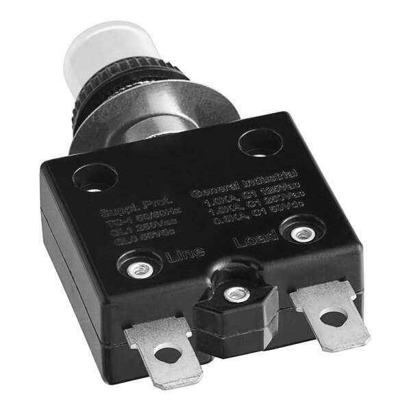 A black and silver Lavex overload protector with two wires.