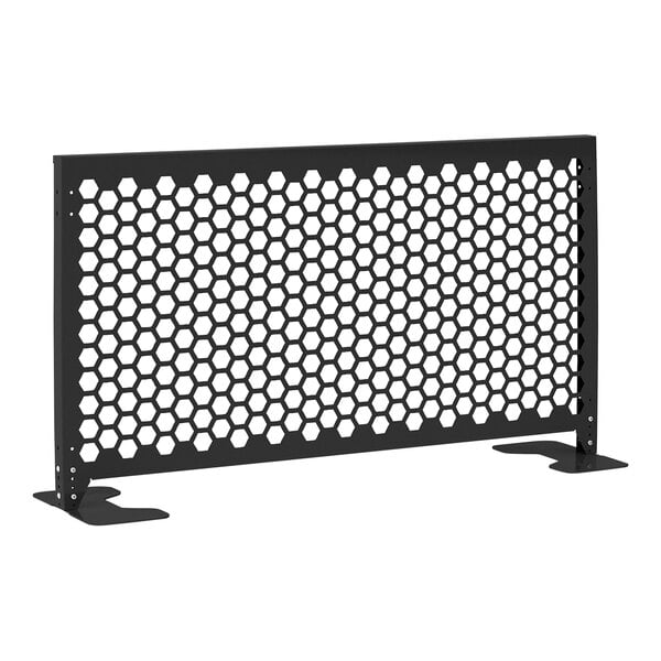 A black galvanized steel hexagonal patterned metal fence panel.