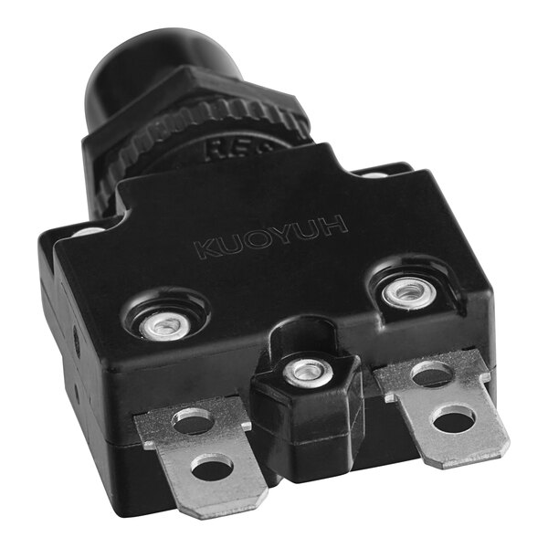 A black Lavex overload protector with two terminals.