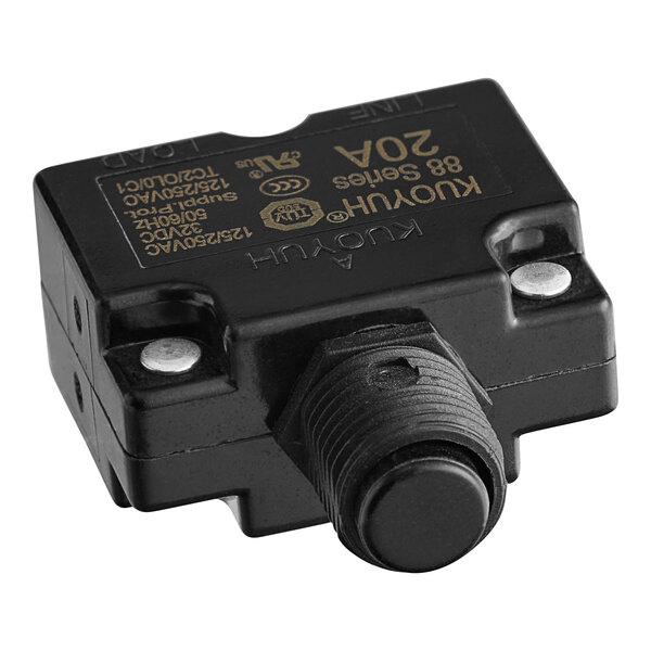 A black Lavex overload protector in a black plastic box with a button.