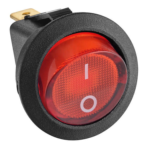 A red Lavex rocker switch with a black plastic frame.