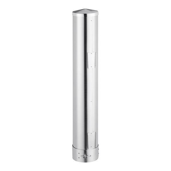 A silver stainless steel ServSense cup dispenser.