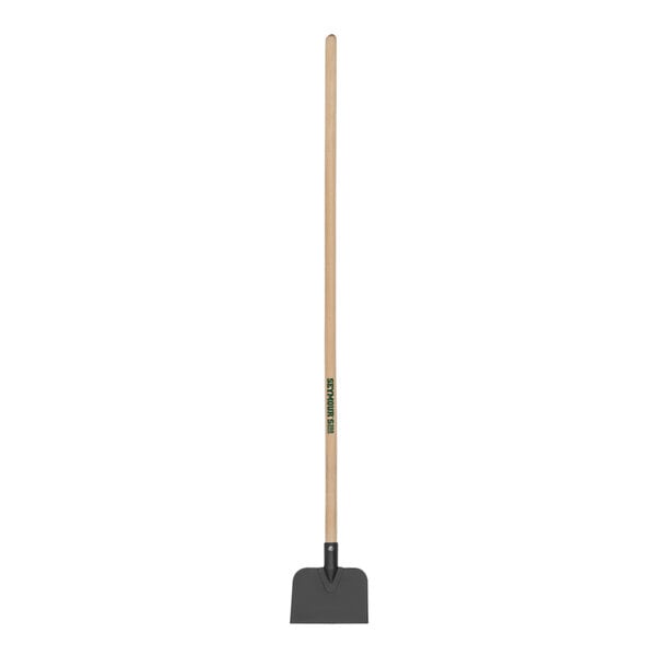 A Seymour Midwest Super-Duty snow scraper with a wooden handle.
