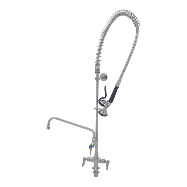 A silver Eversteel deck mount pre-rinse faucet with a hose.