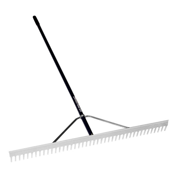 A Seymour Midwest professional field rake with a long handle.