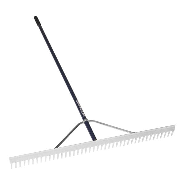 A Seymour Midwest Professional Field Rake with a long handle.