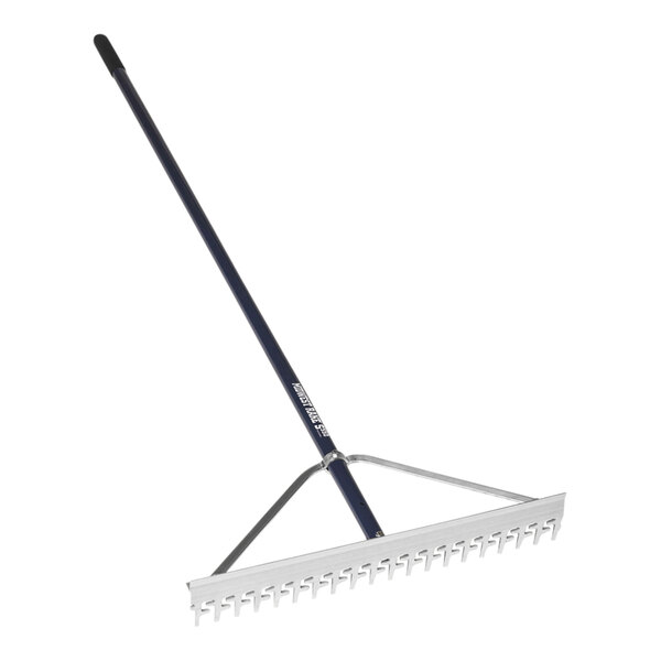 A Seymour Midwest Professional Screening Rake with a long handle.