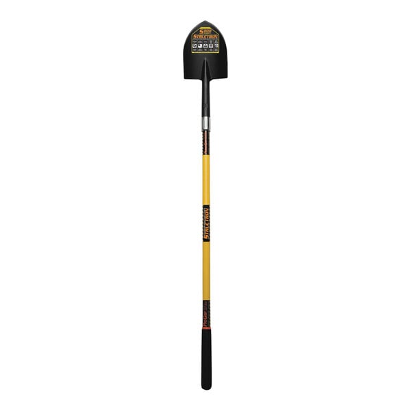 A Seymour Midwest Structron irrigation shovel with a yellow handle and black tip.