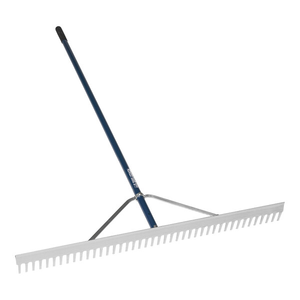 A Seymour Midwest field rake with a long handle.