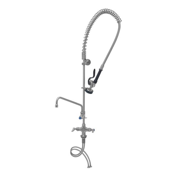 A silver Eversteel deck mount pre-rinse faucet with a hose.