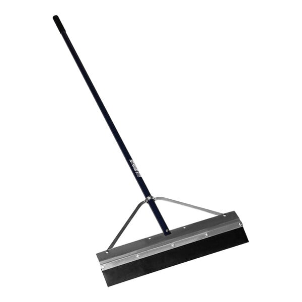 A black and silver Seymour Midwest snow squeegee with a black handle.