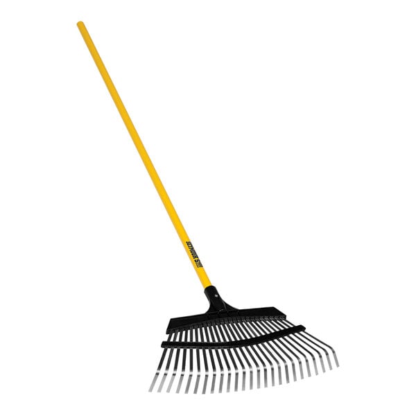 A Seymour Midwest Pro-Flex leaf rake with a yellow handle.