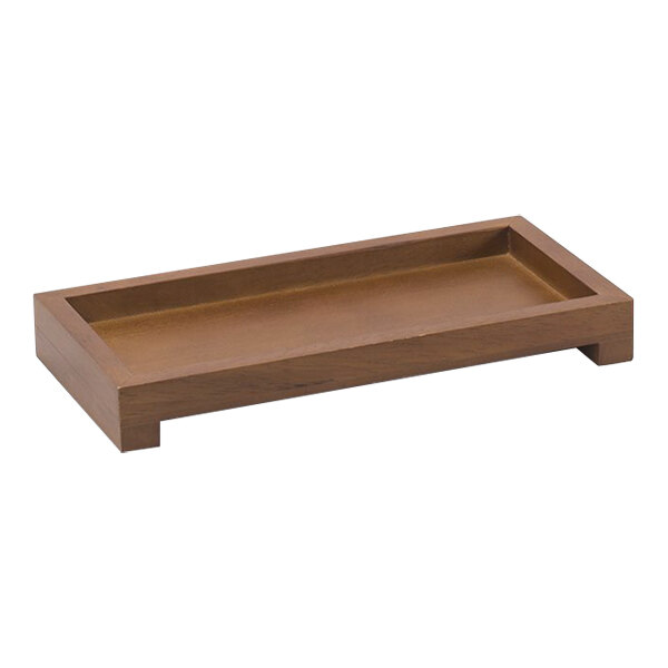 A Room360 Bangkok rubberwood rectangular tray with a handle.