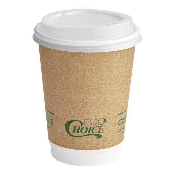 Choice 10 oz. White Paper Hot Cup, Lid, and Sleeve Combo Kit - 50/Pack