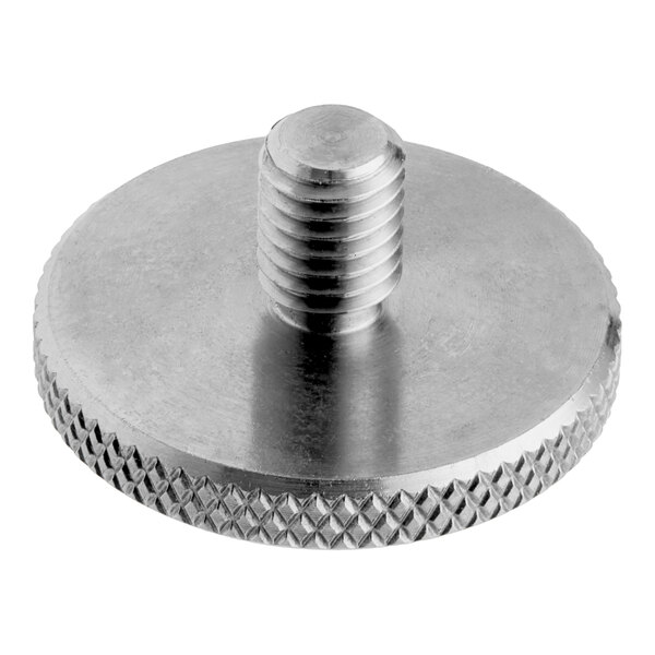 A round stainless steel nut with a knurled edge and an M5 x 7 mm threaded post.