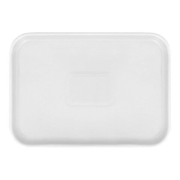 A bright white rectangular ceramic tray with a black border and a square in the middle.