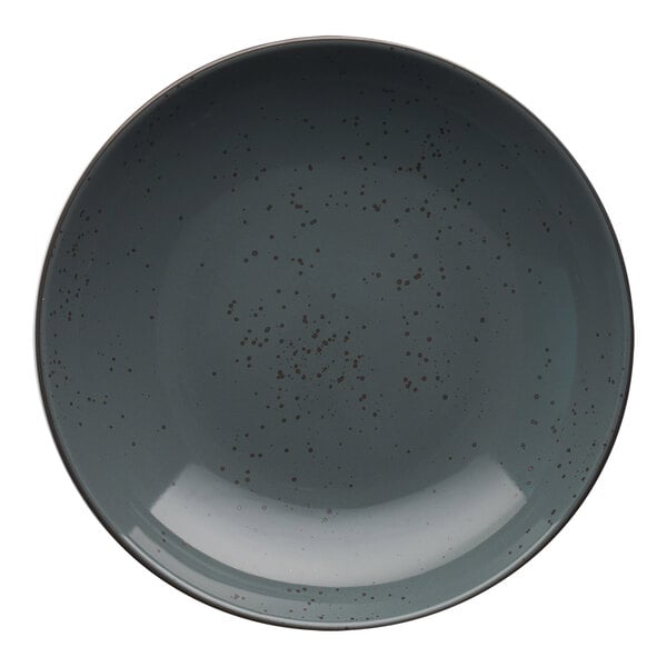 A grey stoneware bowl with speckled specks.